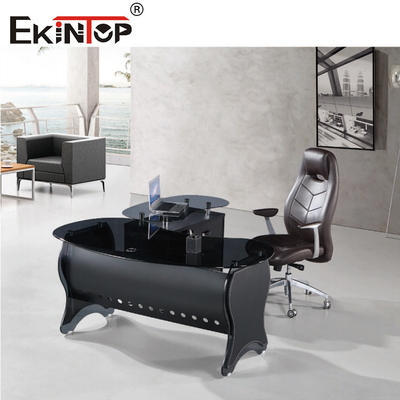 Sensation complète de miroir de couleur de noir de coin rond de bureau d'ordinateur de verre trempé épaissi