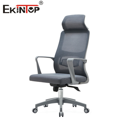 Chaise de bureau en matériau de maille grise avec repose-tête rotatif et personnalisable