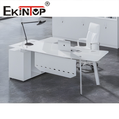 Tableau de bureau en verre moderne blanc noir en verre trempé transparent