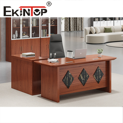 Bureau exécutif moderne de luxe en forme de L en bois extensible