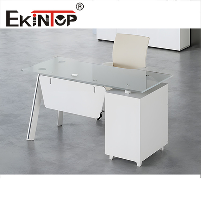 Ékintop Bureau informatique en forme de L Bureau en verre exécutif