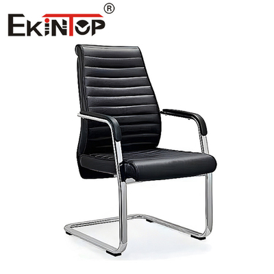 Chaise en cuir exécutive de bureau de noir de Chrome sans roues pour le Ministère de l'Intérieur