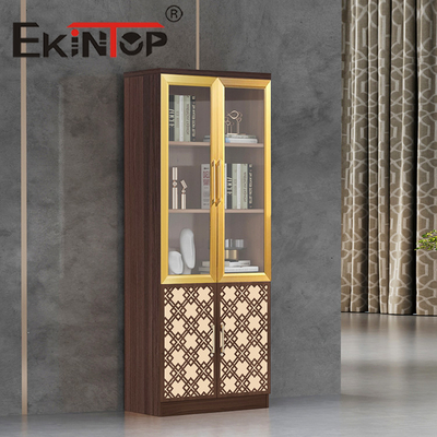 Cabinet en bois de livre de bureau de meubles de rangement de porte en verre de plaque d'acier