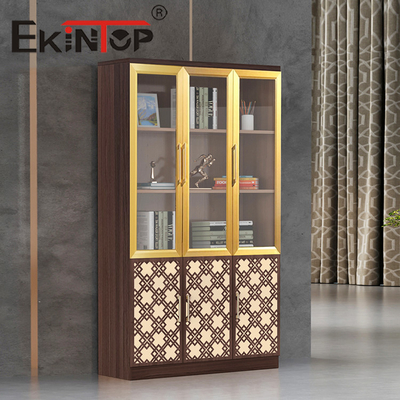 Cabinet en bois de livre de bureau de meubles de rangement de porte en verre de plaque d'acier