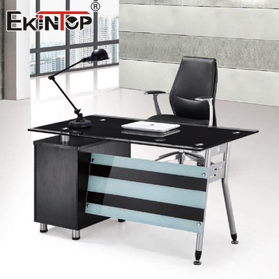 Vente en gros en forme de L de meubles de bureau de directeur de bureau moderne de Tempered Glass Computer