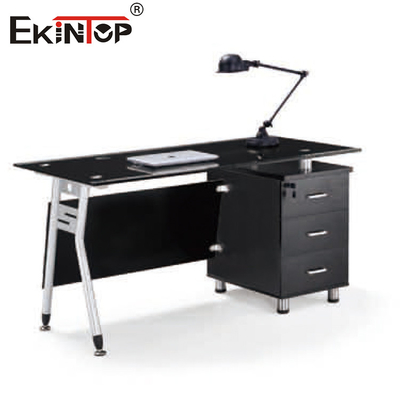 Vente en gros en forme de L de meubles de bureau de directeur de bureau moderne de Tempered Glass Computer