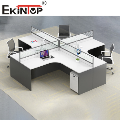 Contemporain en forme de L gris blanc de bureau de personnel de poste de travail de bureau