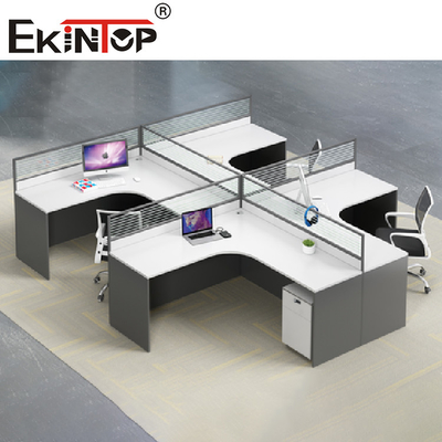Contemporain en forme de L gris blanc de bureau de personnel de poste de travail de bureau