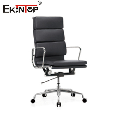 Chaise de bureau en métal noir et cuir PU avec hauteur d'assise à verrouillage d'inclinaison 21 pouces
