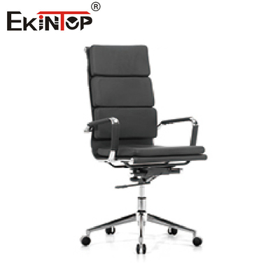 Chaise de bureau en métal noir et cuir PU avec hauteur d'assise à verrouillage d'inclinaison 21 pouces