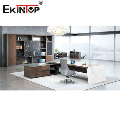 Meubles de bureau exécutifs modernes en forme de L extensibles de bureau Gray Brown