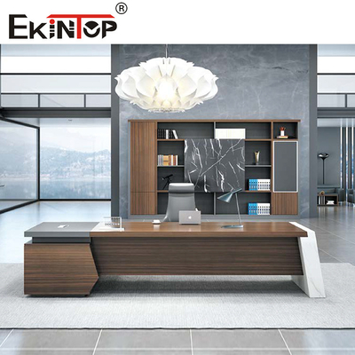 Meubles de bureau exécutifs modernes en forme de L extensibles de bureau Gray Brown