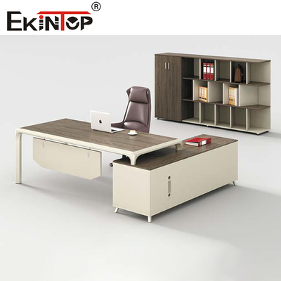 Meubles de bureau exécutifs modernes en forme de L extensibles de bureau Gray Brown