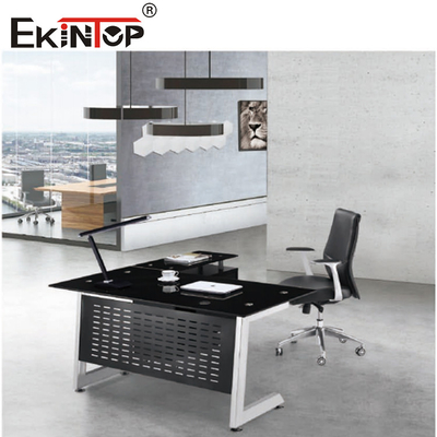 Pieds en métal en forme de L Bureau en verre Table du directeur moderne