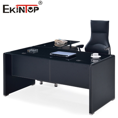 Bureau d'ordinateur moderne en verre noir avec des jambes en métal tiroir Taille personnalisée