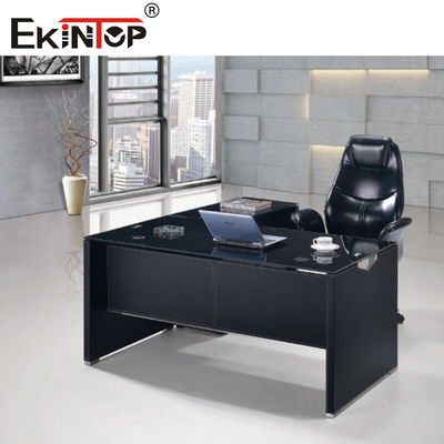 Bureau d'ordinateur moderne en verre noir avec des jambes en métal tiroir Taille personnalisée