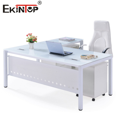 Bureau en verre bleu transparent pour l'immeuble de bureaux avec des jambes en métal