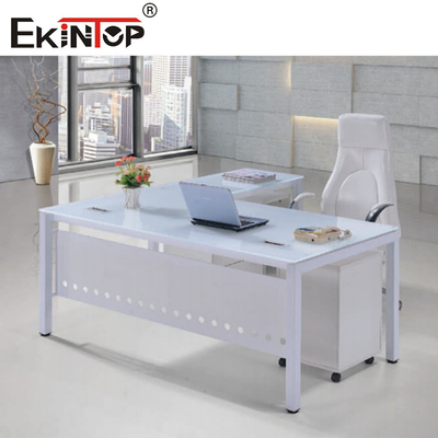 Bureau en verre bleu transparent pour l'immeuble de bureaux avec des jambes en métal