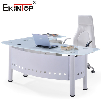 Bureau en verre bleu transparent pour l'immeuble de bureaux avec des jambes en métal