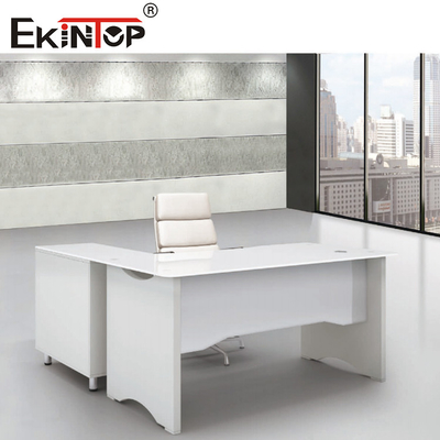 Verre trempé en forme de L blanc Bureau d'ordinateur Meubles de bureau Table de travail