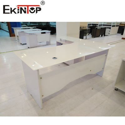 Verre trempé en forme de L blanc Bureau d'ordinateur Meubles de bureau Table de travail
