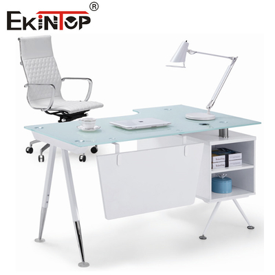 Bureau moderne en verre blanc avec tiroir Rectangle Bureau d'ordinateur Meubles de maison