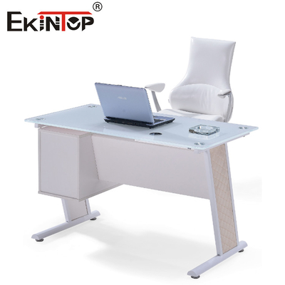 Tableau de bureau en verre bleu blanc avec tiroir Bureau de bureau exécutif à domicile