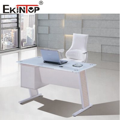 Tableau de bureau en verre bleu blanc avec tiroir Bureau de bureau exécutif à domicile