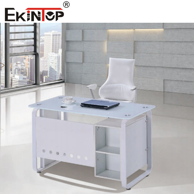 Tableau de bureau en verre bleu blanc avec tiroir Bureau de bureau exécutif à domicile