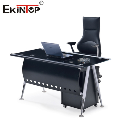 Bureau d'ordinateur en verre durable sur mesure avec tiroirs pour immeuble de bureaux