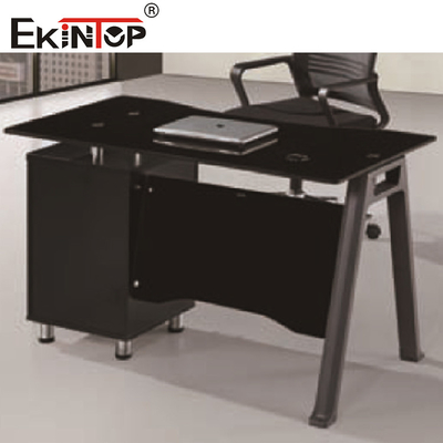 Bureau d'ordinateur en verre durable sur mesure avec tiroirs pour immeuble de bureaux
