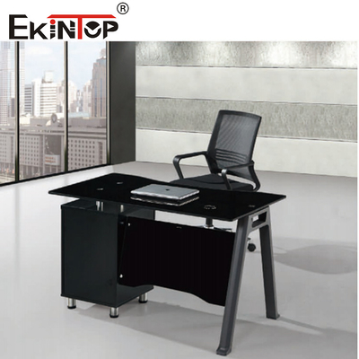 Bureau d'ordinateur en verre durable sur mesure avec tiroirs pour immeuble de bureaux