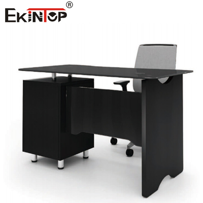 Commercial bureau en verre noir en forme de L avec tiroirs mobilier de bureau exécutif moderne