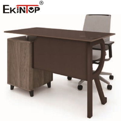 Bureau d'ordinateur en verre brun avec tiroir en bois