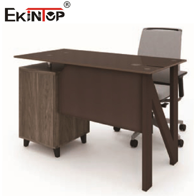 Bureau d'ordinateur en verre brun avec tiroir en bois