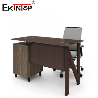 Bureau d'ordinateur en verre brun avec tiroir en bois