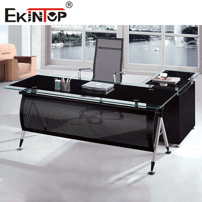 Bureau en verre noir avec tiroirs Pieds métalliques pour la maison et les affaires