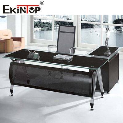 Bureau en verre noir avec tiroirs Pieds métalliques pour la maison et les affaires