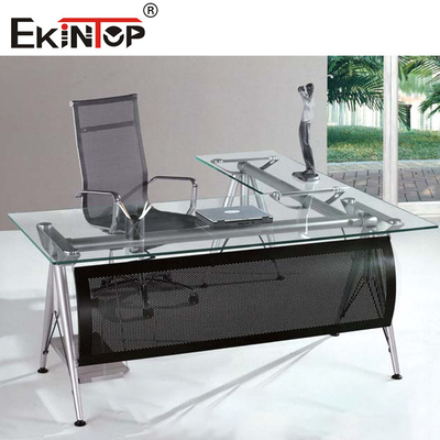 Bureau en verre noir avec tiroirs Pieds métalliques pour la maison et les affaires