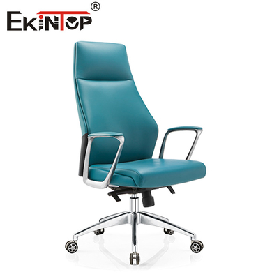Chaise de bureau en cuir en PVC à dos haut moderne en aluminium à base rotative de 350 mm