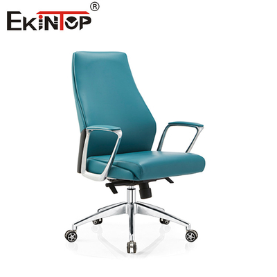 Chaise de bureau en cuir en PVC à dos haut moderne en aluminium à base rotative de 350 mm