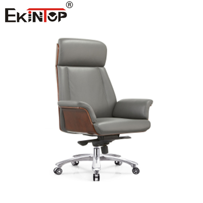 hauteur réglable avec base en bois et chaise en cuir gris