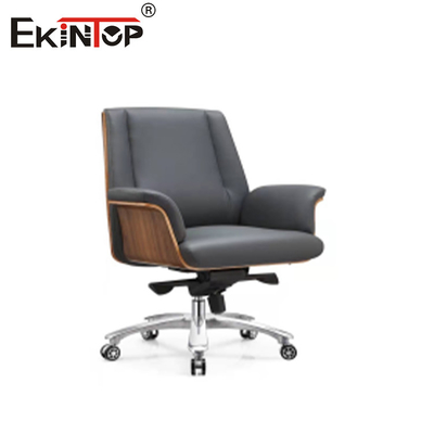 hauteur réglable avec base en bois et chaise en cuir gris