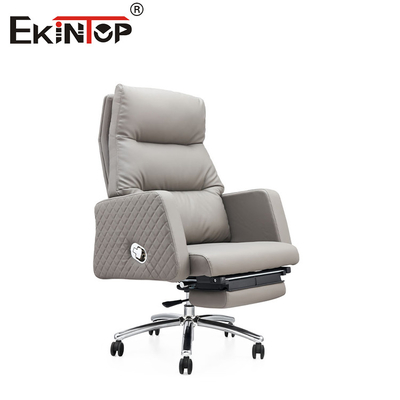 Chaise de bureau en cuir gris multi-fonctionnelle avec repose-pieds