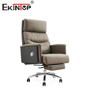 Chaise de bureau en cuir gris multi-fonctionnelle avec repose-pieds