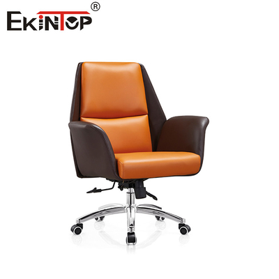 Chaise en cuir orange et marron à dos haut rembourré à hauteur réglable