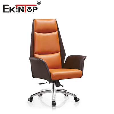 Chaise en cuir orange et marron à dos haut rembourré à hauteur réglable