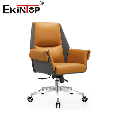 Chaise de bureau en cuir orange à la mode avec coussin et dossier confortables