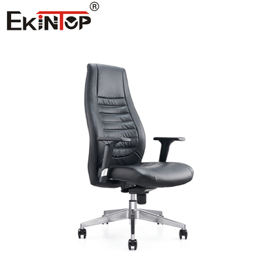 Appuie-bras 3D Chaise de bureau en cuir noir avec des jambes métalliques hauteur réglable