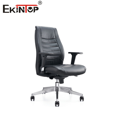 Appuie-bras 3D Chaise de bureau en cuir noir avec des jambes métalliques hauteur réglable